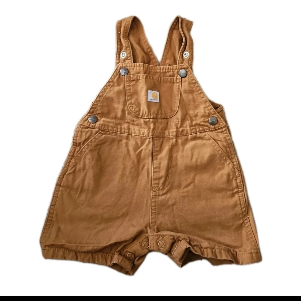Carhartt Unisex Brown Cotton Snap Bottom Baby Classic Overall Shorts 18M